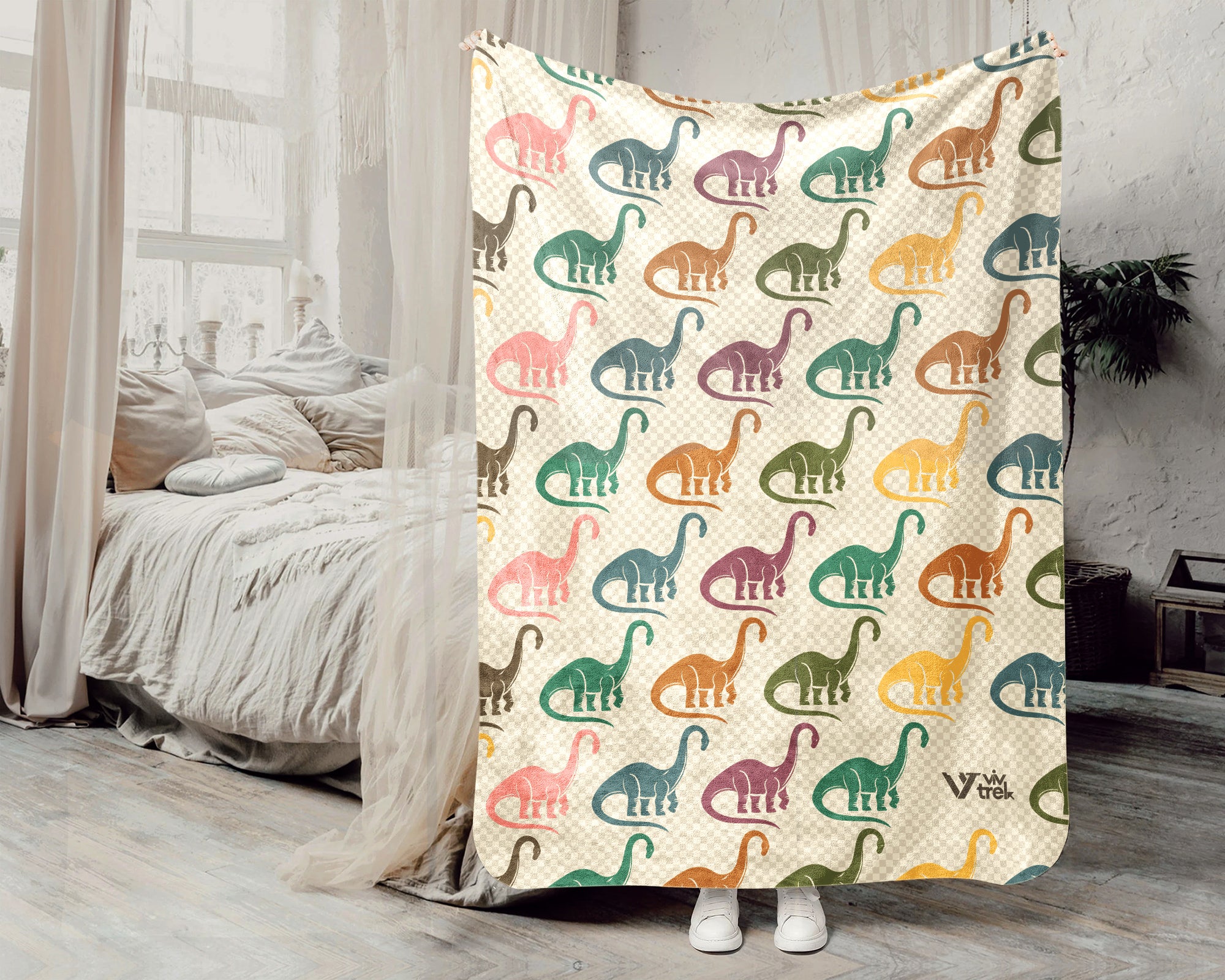 Retro Dinosaur Blanket – Brachiosaurus Cozy Throw Gift
