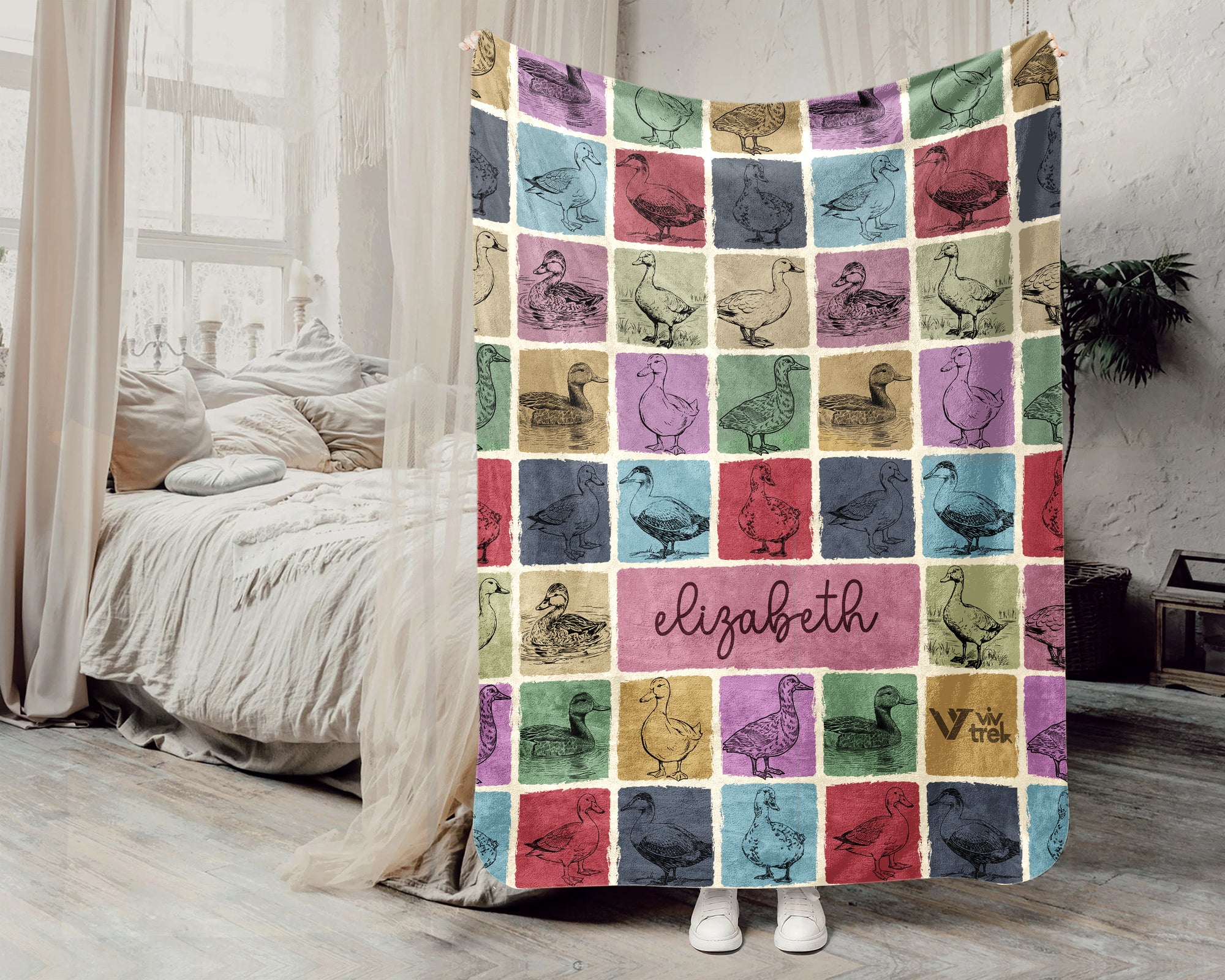 Personalized Duck Lover Blanket – Vintage Farm Animal Wildlife Throw