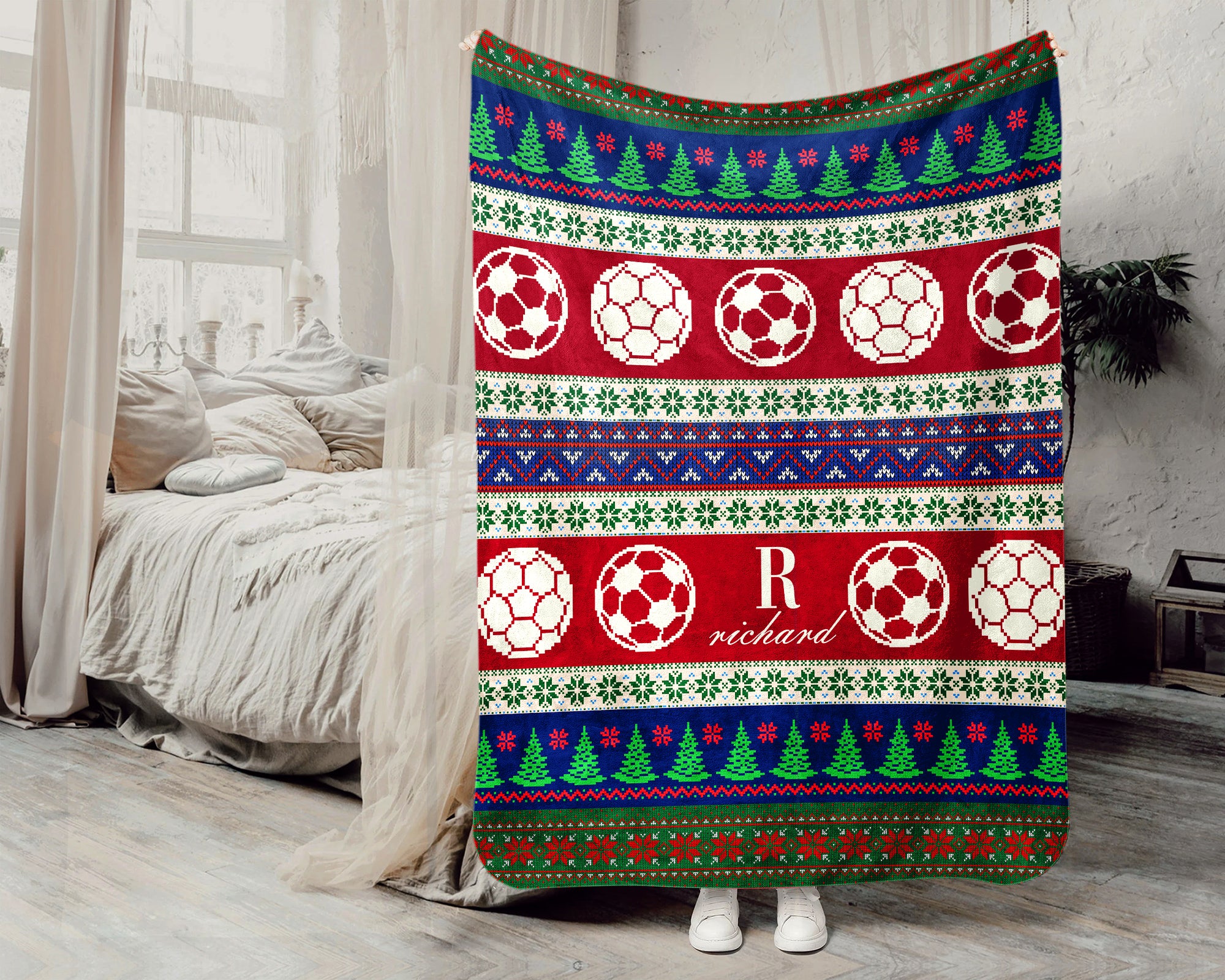 Soccer Christmas Blanket, Personalized Soccer Throw for Boys and Girls, Soccer Lover, Cozy Holiday Gift for Player, Kids Sports Blanket