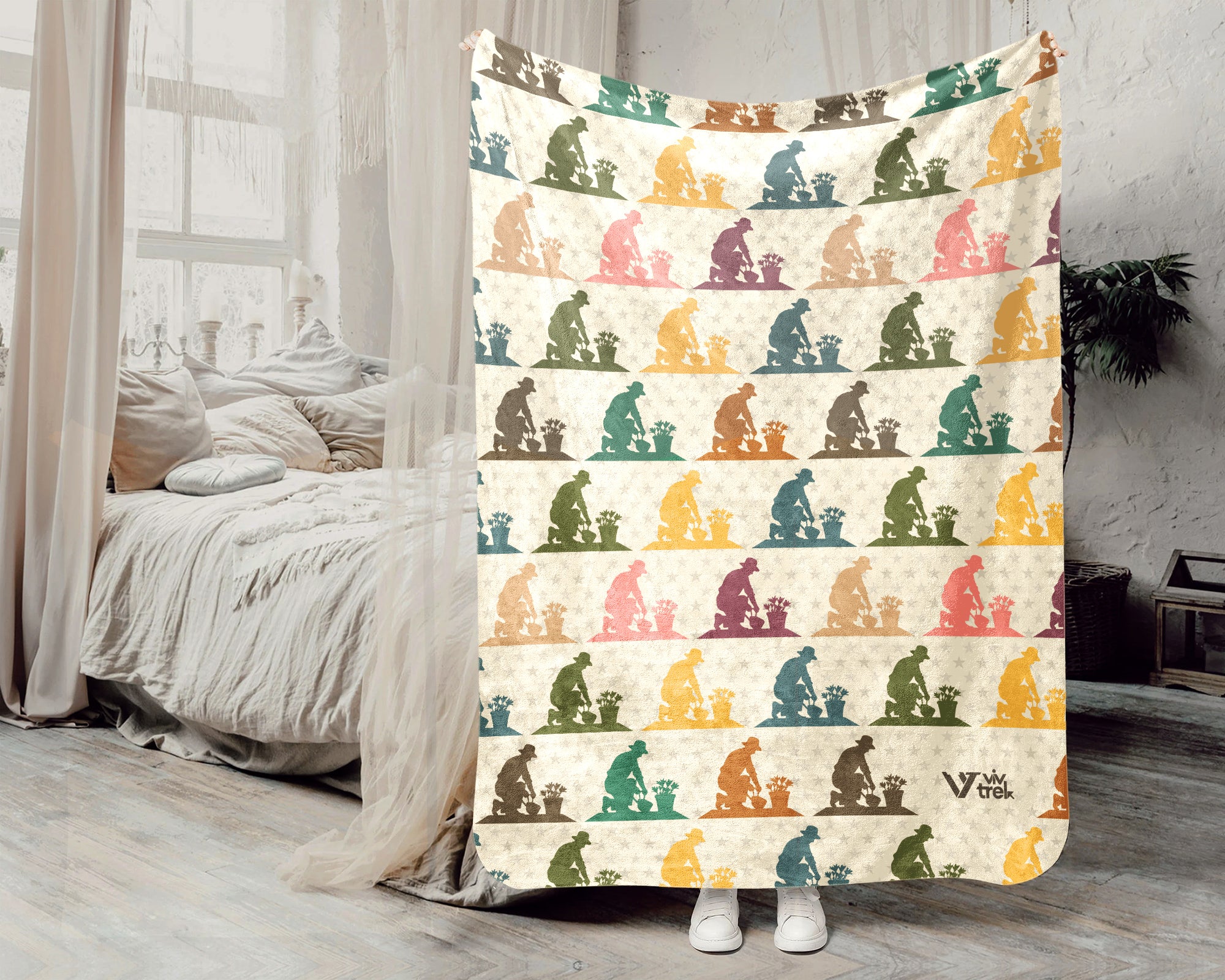 Retro Gardening Throw Cozy Botanical Blanket Soft Nature Decor Unique Gardener Gift for Plant Lovers Home