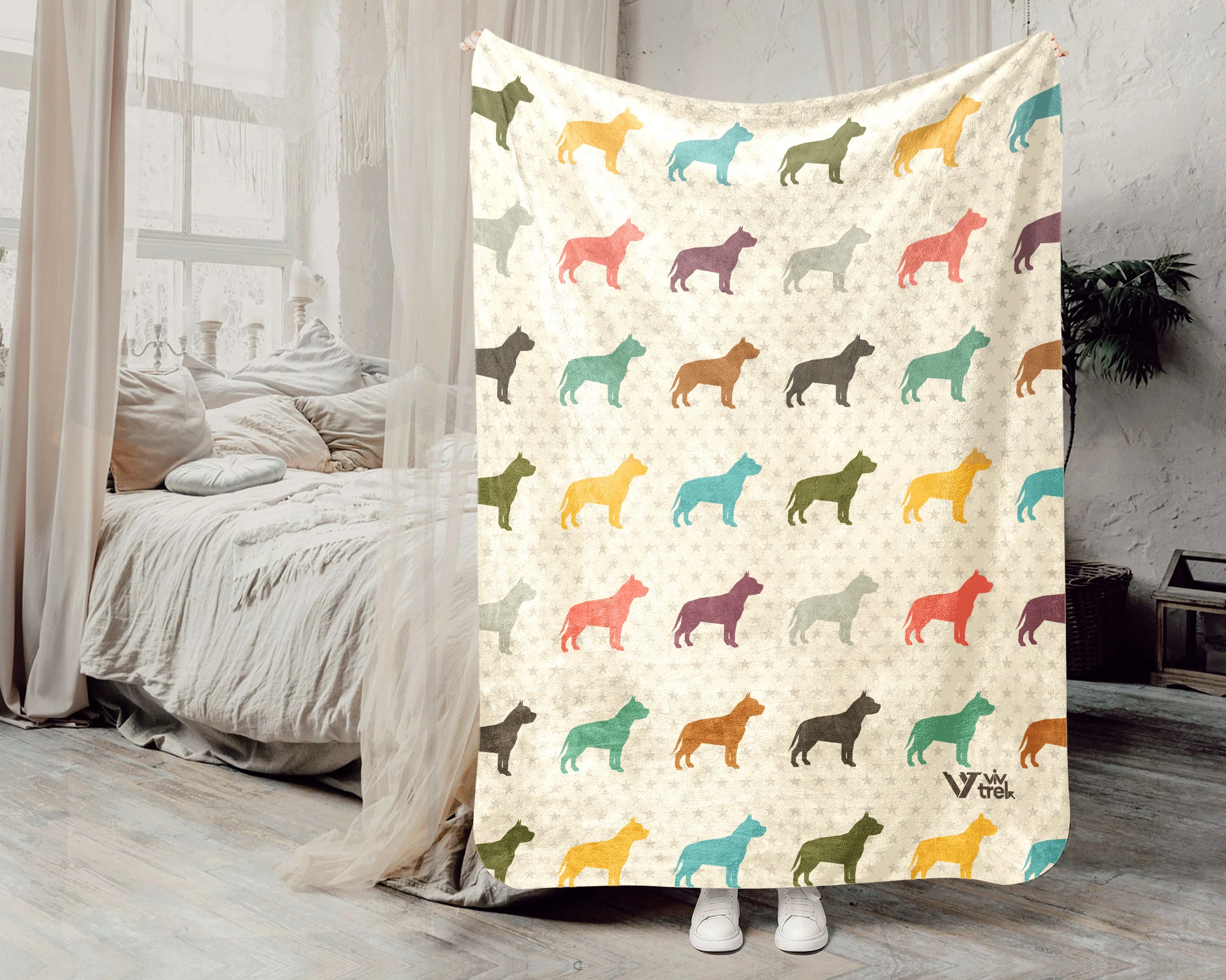 Retro Pitbull Blanket Gift for Dog Lovers, Cozy Canine Throw, Pet Inspired Decor Accent for Bedroom and Living Spaces