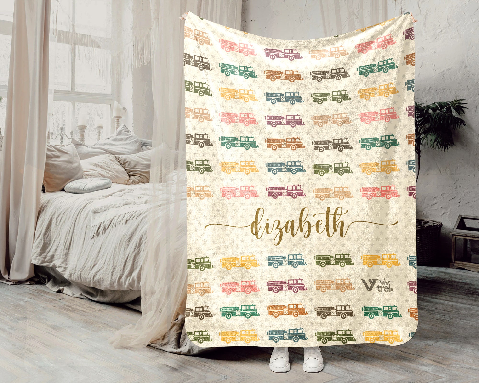 Personalized Fire Truck Throw – Custom Name Cozy Kids Firefighter Blanket