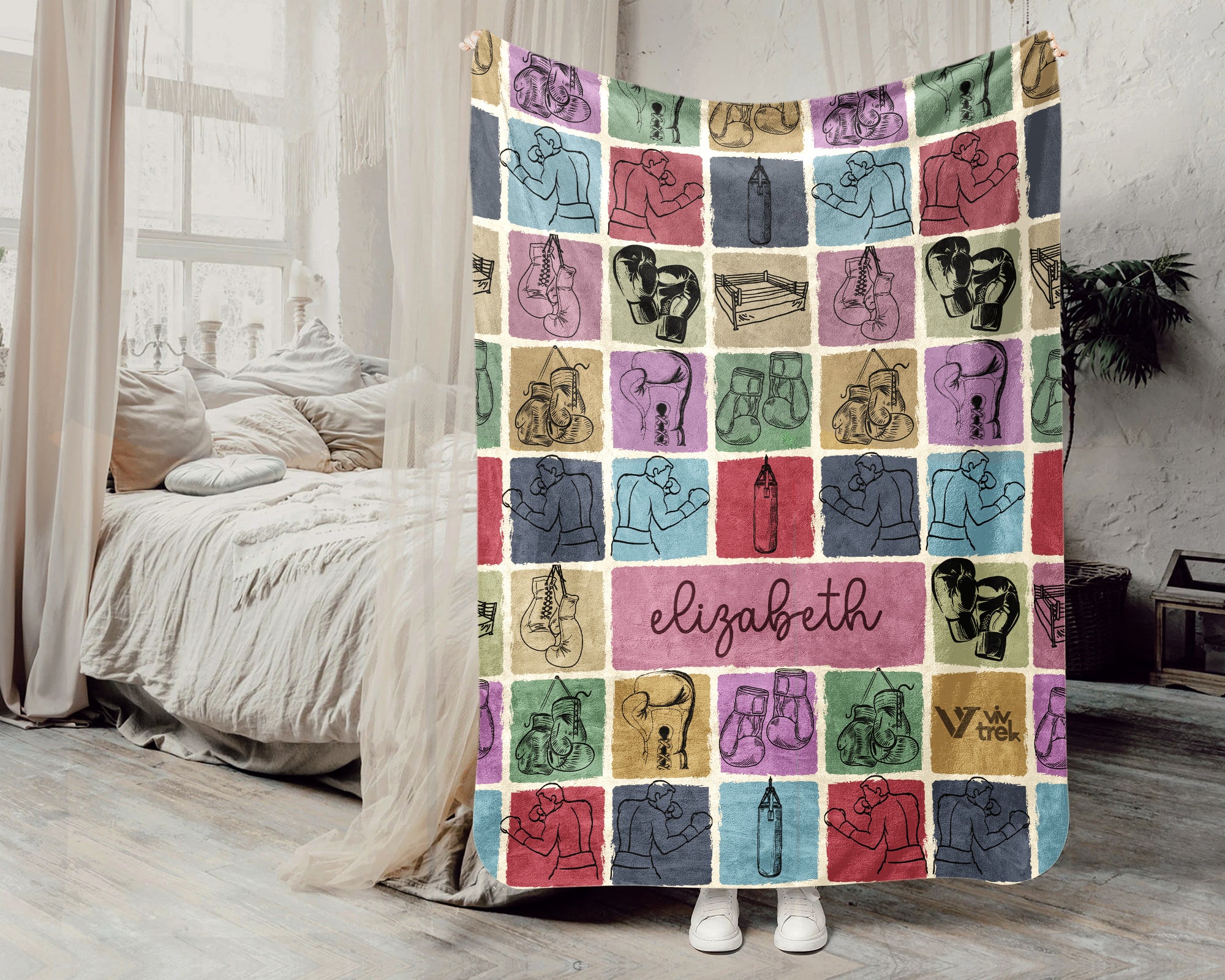 Personalized Boxing Blanket Cozy Custom Name Throw Soft Sports Decor Unique Boxing Lover Gift for Fans and Athletes