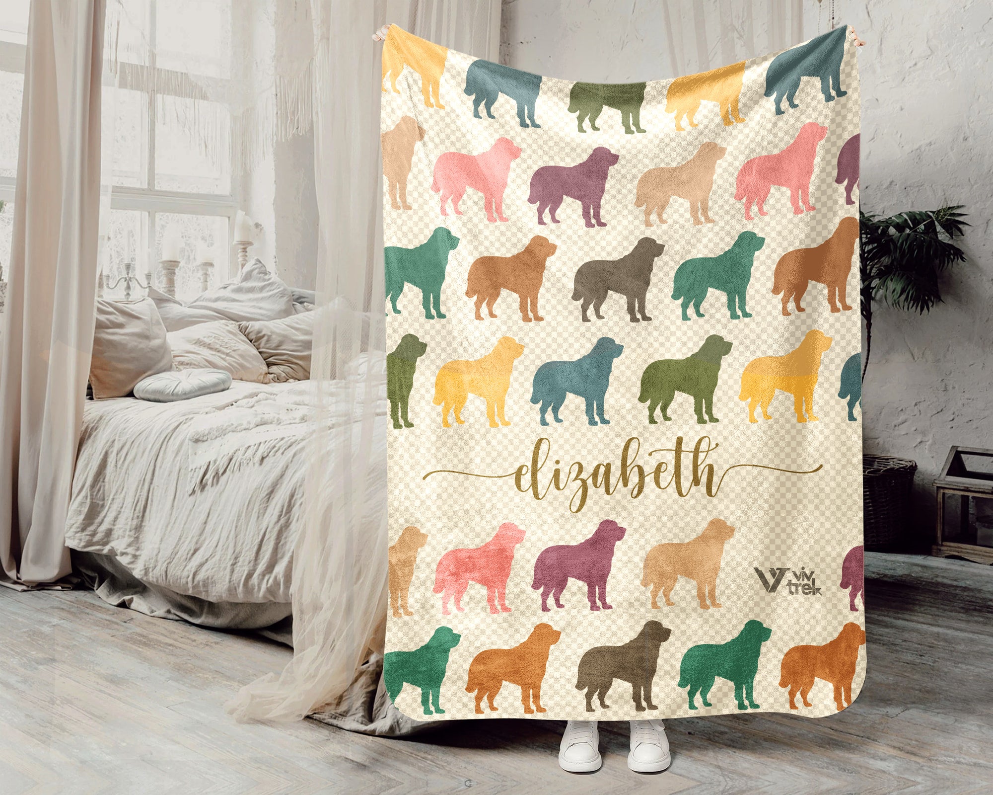 Personalized St Bernard Dog Blanket Custom Name Vintage Puppy Throw Cozy Pet Lover Gift Dog Breed Blanket for Home Decor and Gifts