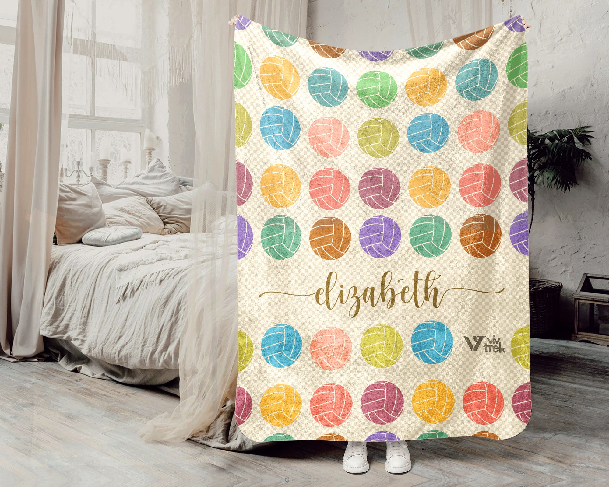 Personalized Volleyball Lover Blanket Custom Name Vintage Sports Throw Cozy Fleece Athlete Gift Soft Home Decor Accent Piece