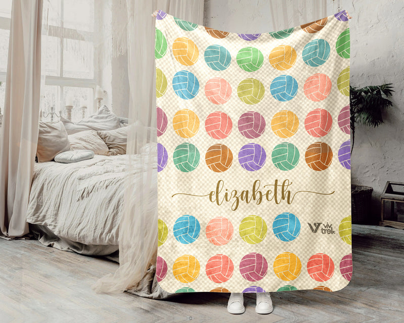 Personalized Volleyball Lover Blanket Custom Name Vintage Sports Throw Cozy Fleece Athlete Gift Soft Home Decor Accent Piece