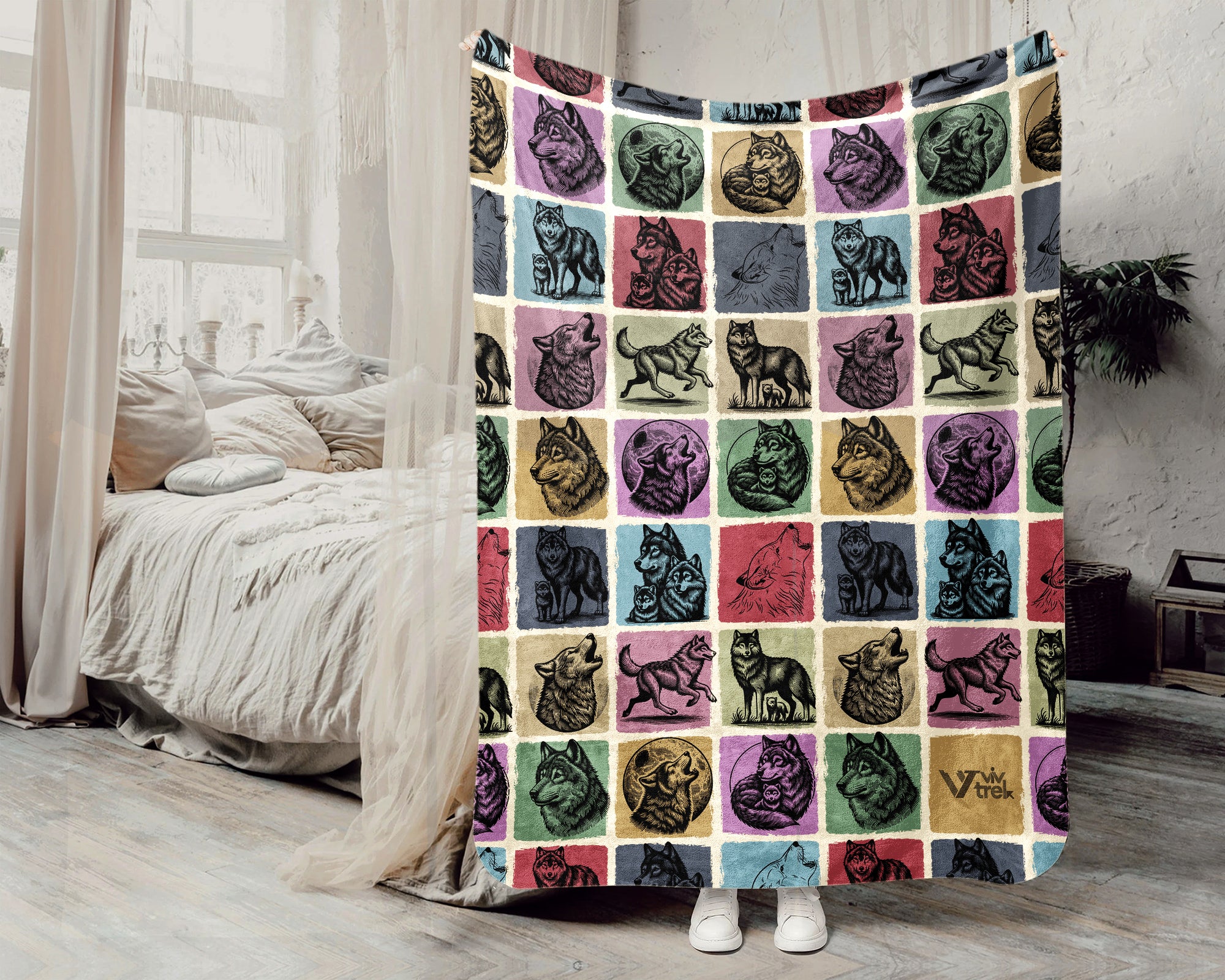 Vintage Wolf Blanket Gift for Animal Lovers, Cozy Wildlife Throw, Forest Inspired Decor Accent for Bedroom and Living Spaces