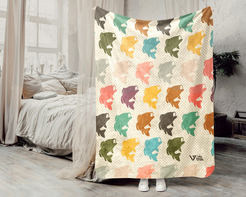 Retro Fishing Throw Cozy Angler Blanket Soft Outdoor Decor Unique Fisherman Gift for Cabin Adventure Lovers
