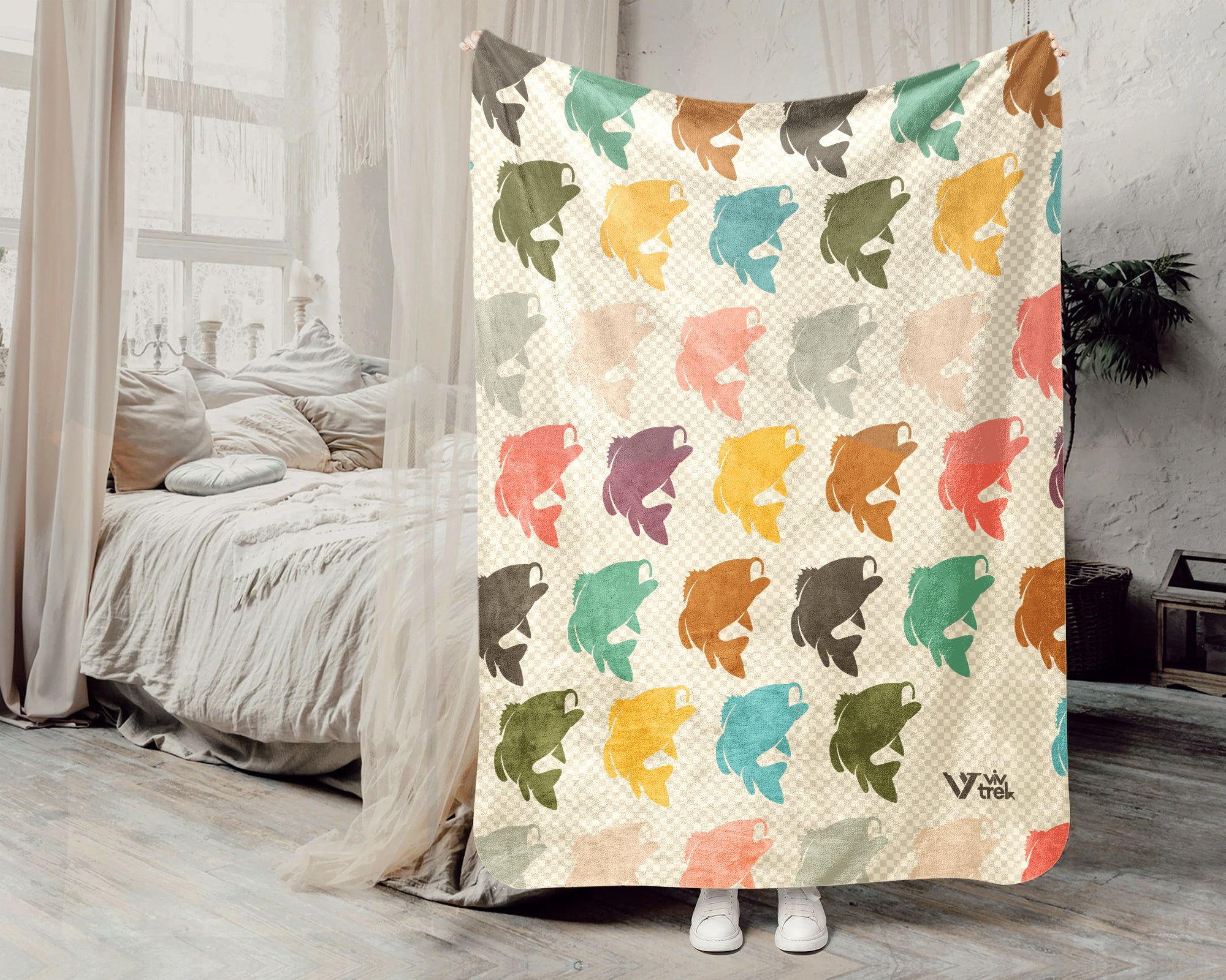 Retro Fishing Throw Cozy Angler Blanket Soft Outdoor Decor Unique Fisherman Gift for Cabin Adventure Lovers