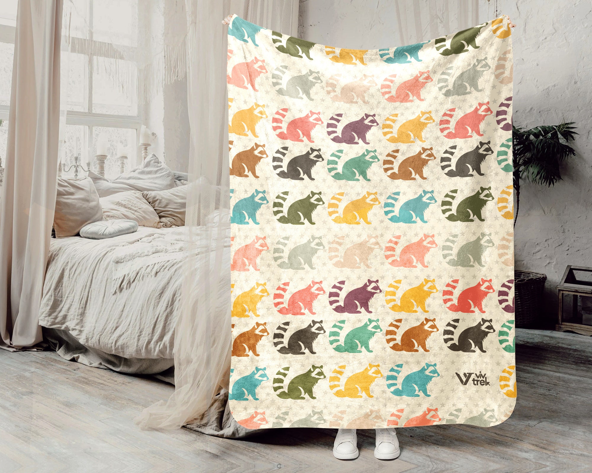 Retro Raccoon Gift Blanket Cozy Animal Lover Throw Funny Wildlife Decor Soft Graphic Blanket Unique Humor Gift for Home