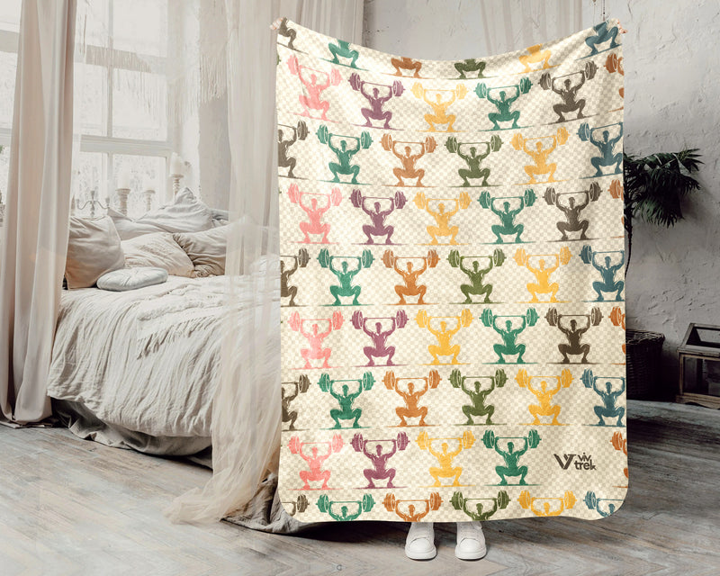 Retro Weightlifting Lover Blanket, Vintage Gym Throw for Cozy Bodybuilding and Fitness Decor Fans