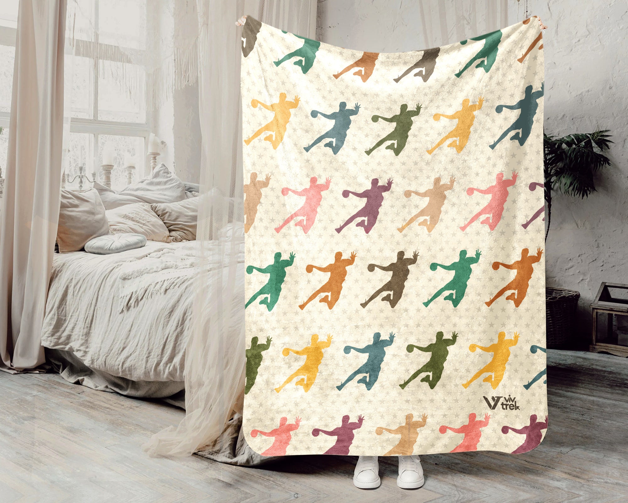 Retro Handball Blanket Cozy Sports Throw Handball Lover Fleece Blanket Sporty Gift Home Decor Idea for Game Day Couch Bedroom