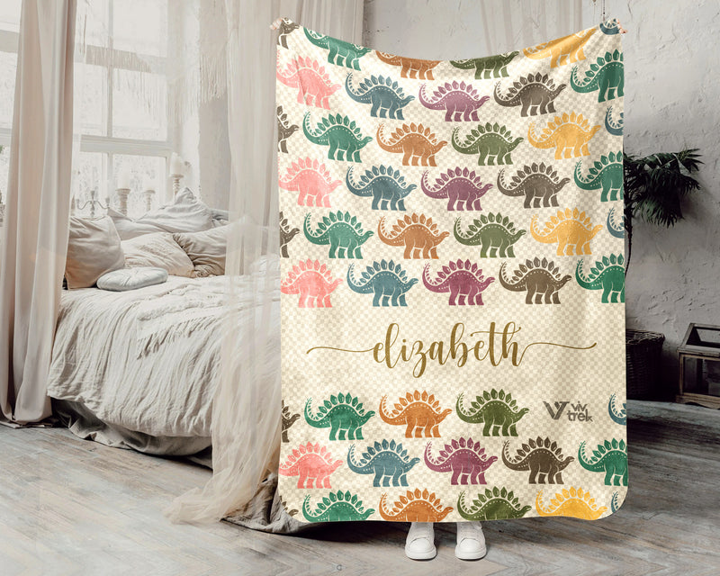 Personalized Stegosaurus Blanket Custom Name Dino Throw Retro Prehistoric Animal Decor Cozy Gift Unique Home Accent