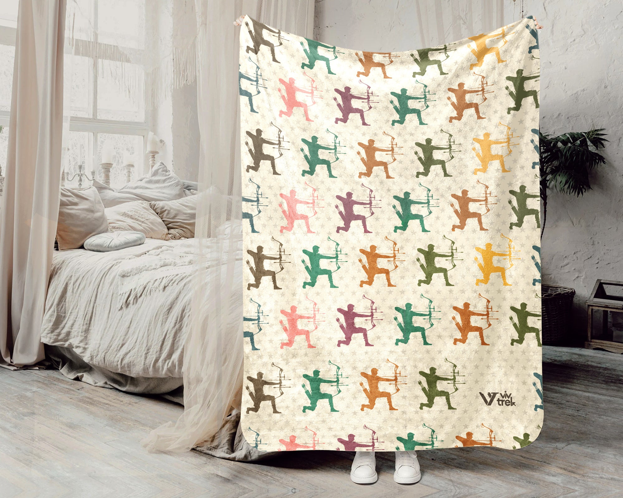 Retro Archery Throw Cozy Bowman Blanket Soft Outdoor Sports Decor Unique Bow Lover Gift for Rustic Home Style