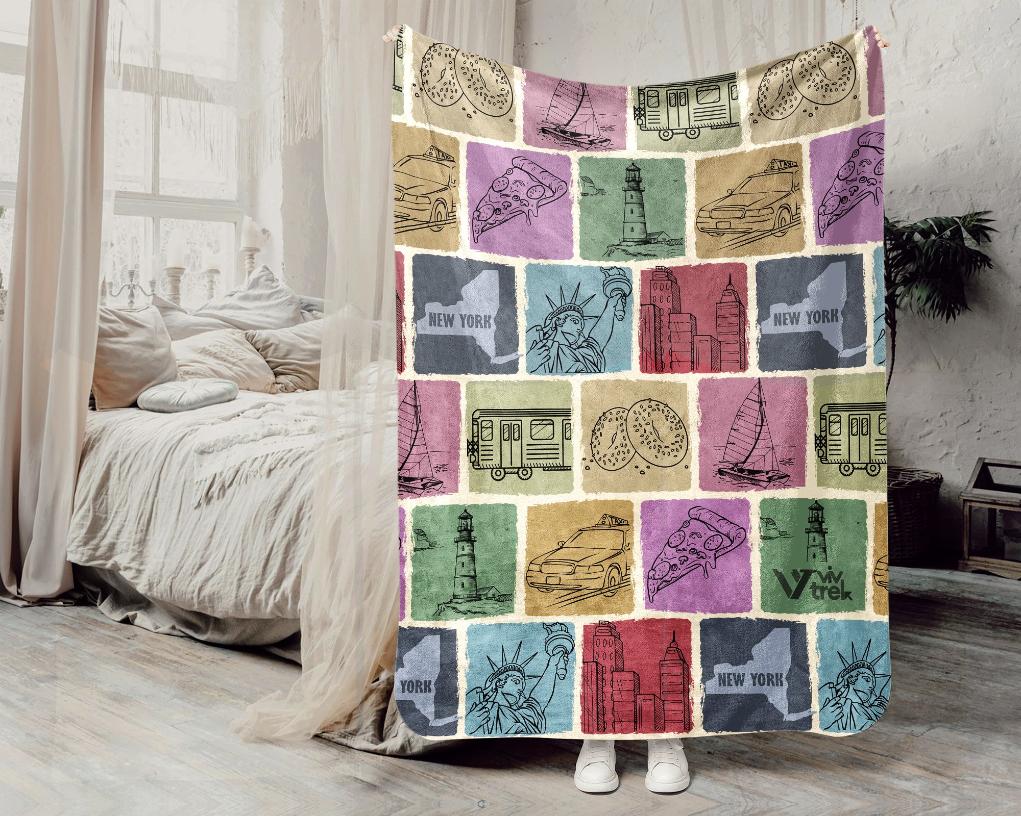 Retro New York State Blanket, 4th of July Patriotic Cozy Throw, Vintage NY Lover Fleece, Empire State Inspired American Home Gift