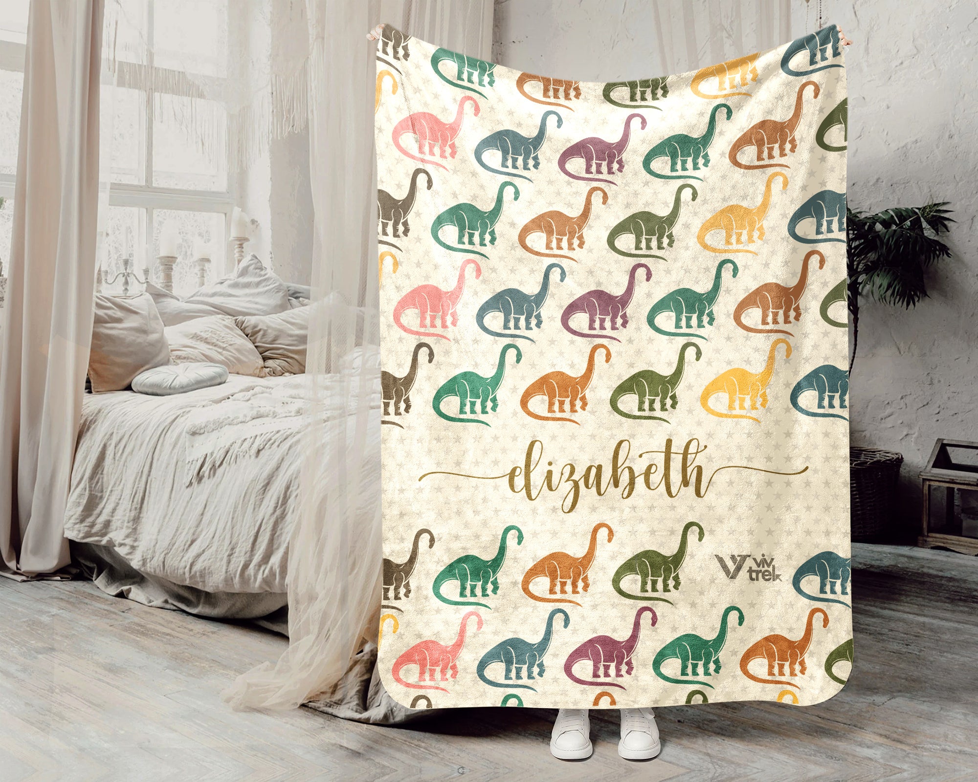 Custom Name Dino Blanket – Brachiosaurus Throw for Kids, Teens & Dinosaur Fans