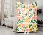 Custom Name Floral Ice Hockey Blanket, Personalized Cozy Wildflower Ice Hockey Throw for Kids Teens Adults, Sports Mom Gift