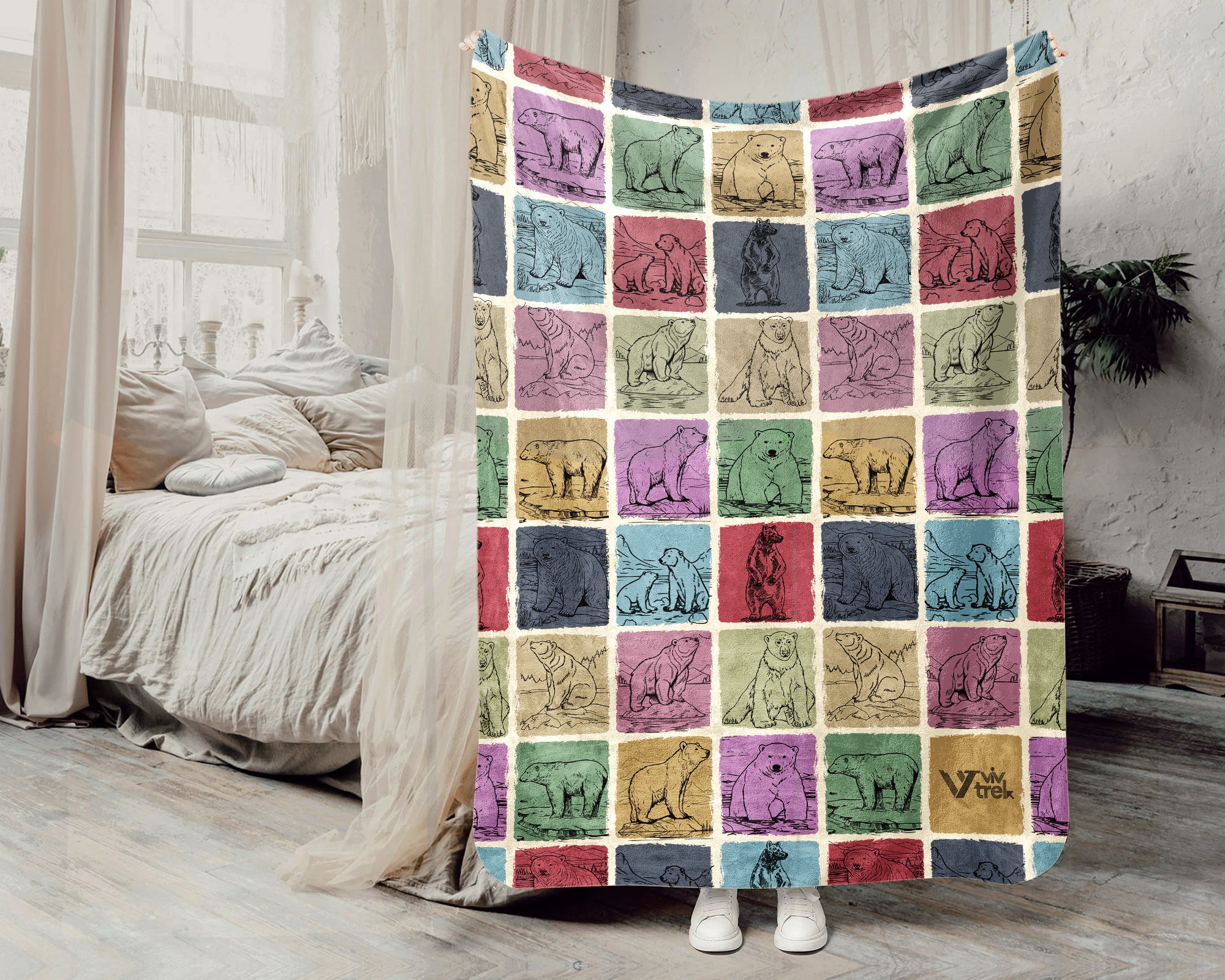 Vintage Polar Bear Gift Blanket Arctic Wildlife Throw Cozy Bear Lover Blanket Unique Animal Home Decor Winter Gift Idea