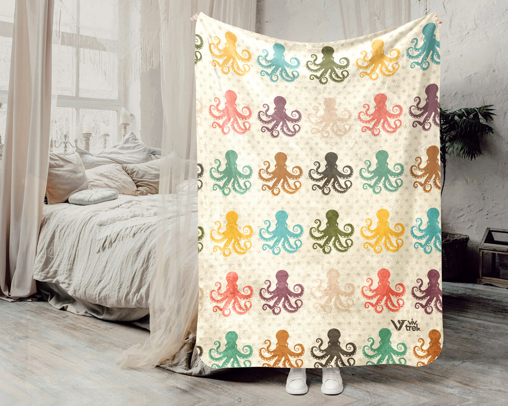 Retro Octopus Blanket Gift for Ocean Lovers, Cozy Sea Creature Throw, Nautical Decor Accent for Bedroom and Living Spaces