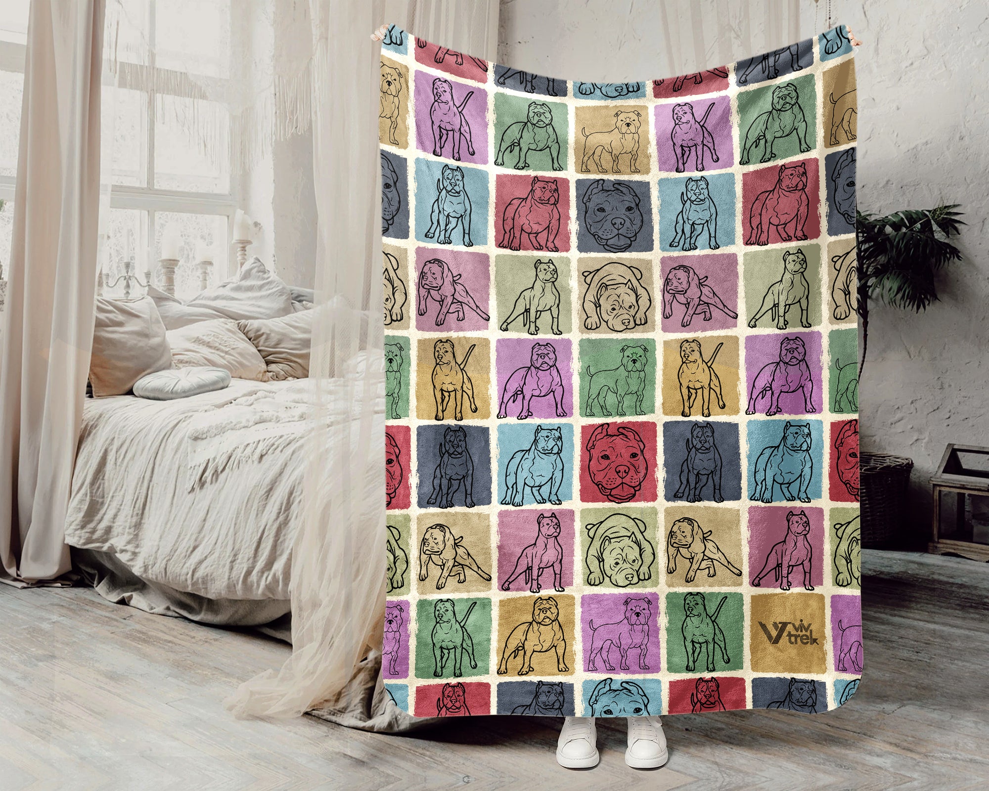 Vintage Pitbull Blanket Gift for Dog Lovers, Cozy Canine Throw, Pet Inspired Decor for Bedroom and Relaxing Living Spaces