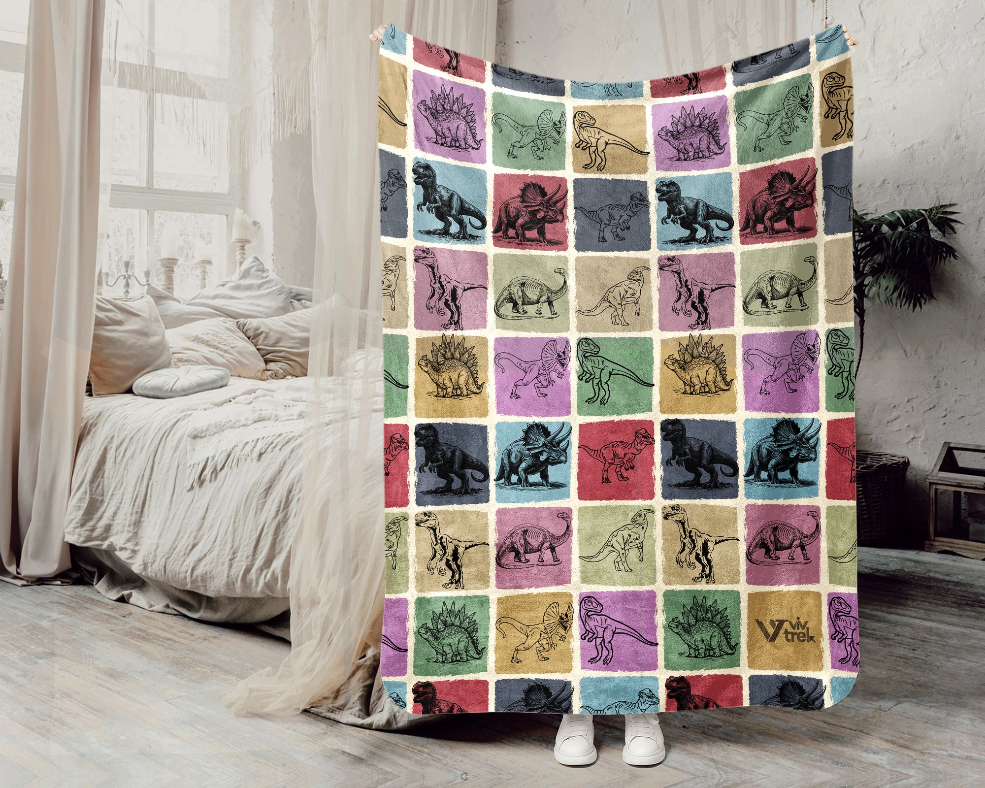 Vintage Dinosaur Blanket Cozy Retro Dino Lover Throw Prehistoric Wildlife Blanket Paleontology Gift Unique Home Decor Idea for Couch Bedroom