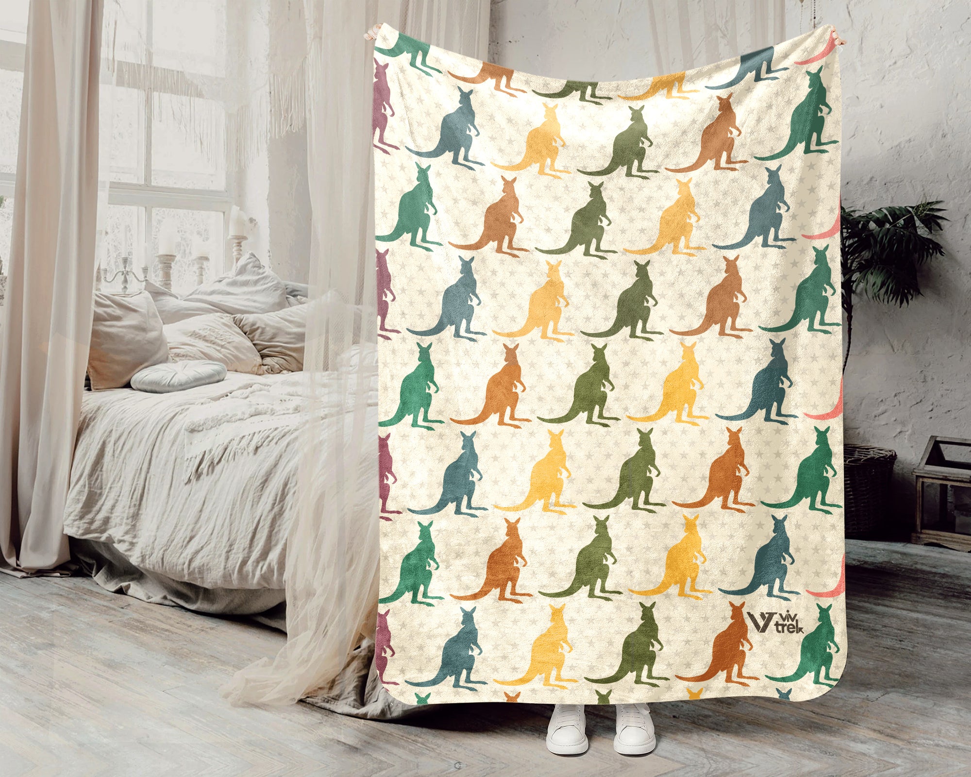 Retro Kangaroo Blanket Vintage Australian Wildlife Throw Cozy Animal Lover Gift Fun Marsupial Graphic Decor Unique Home Accent
