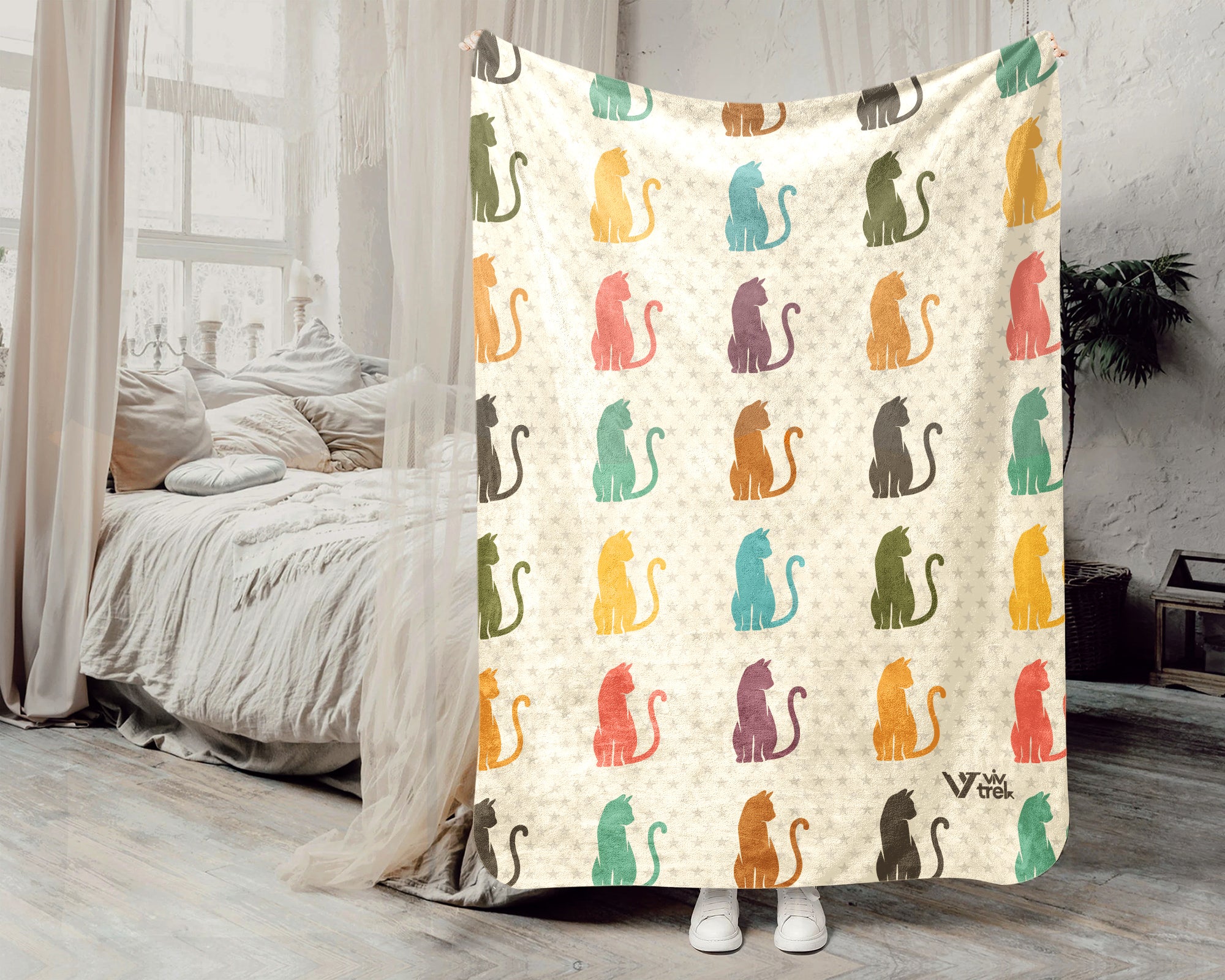 Retro Cat Lover Blanket Cute Kitty Throw Cozy Pet Gift Soft Cat Decor Unique Feline Home Accent for Animal Lovers