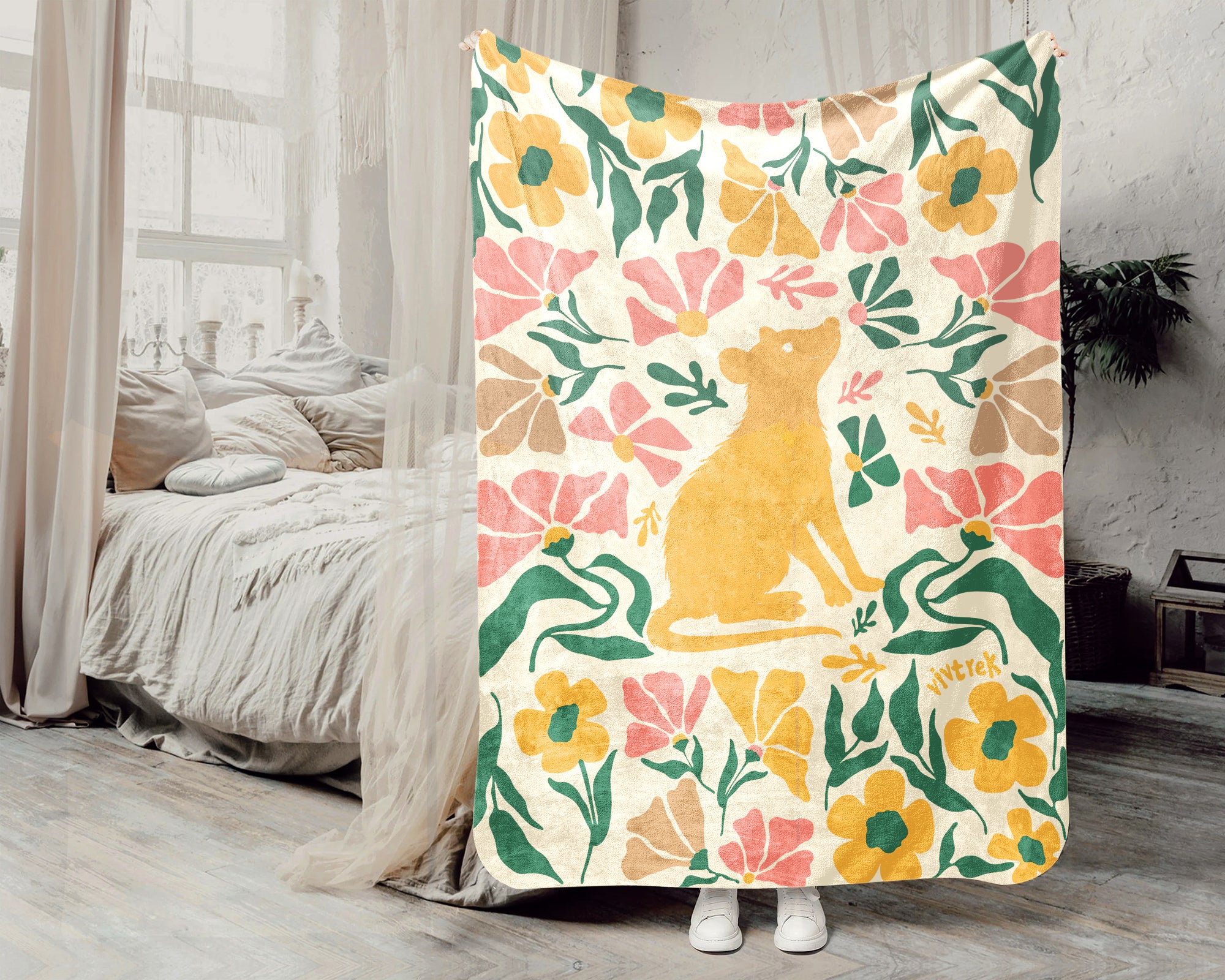 Floral Possum Blanket – Cozy Vintage Opossum Lover Throw Gift