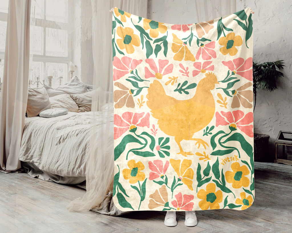 Floral Chicken Blanket – Cozy Wildflower Farm Animal Throw Gift