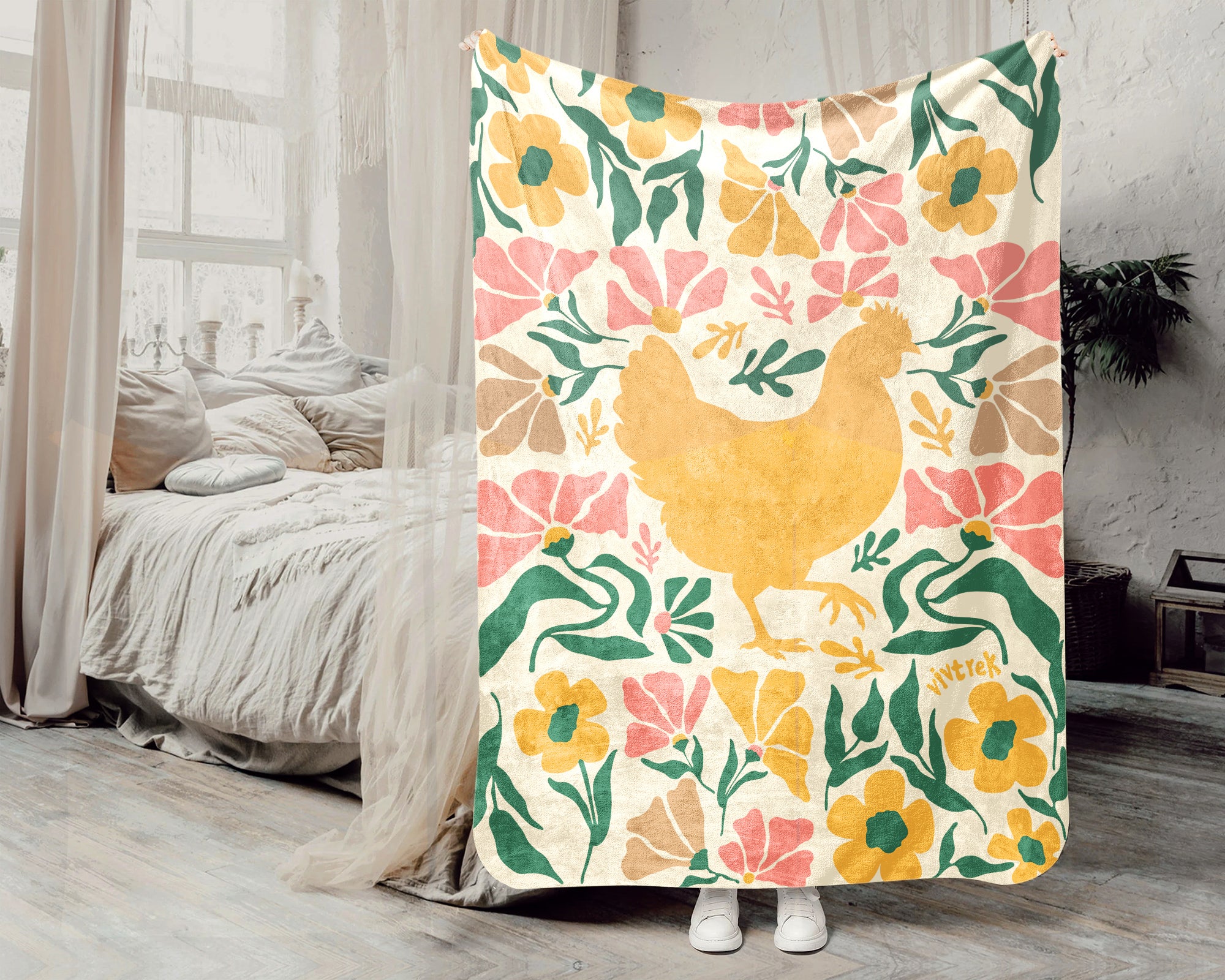 Floral Chicken Blanket – Cozy Wildflower Farm Animal Throw Gift