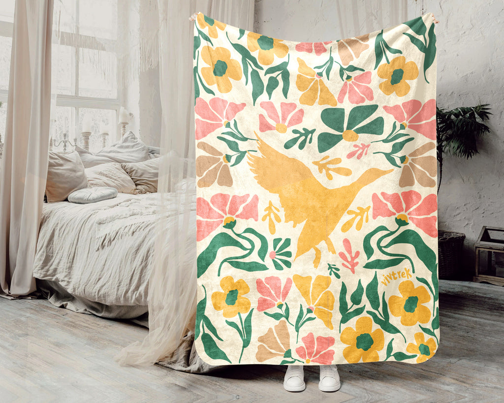 Floral Birdwatcher Blanket – Cozy Nature Lover Throw Gift