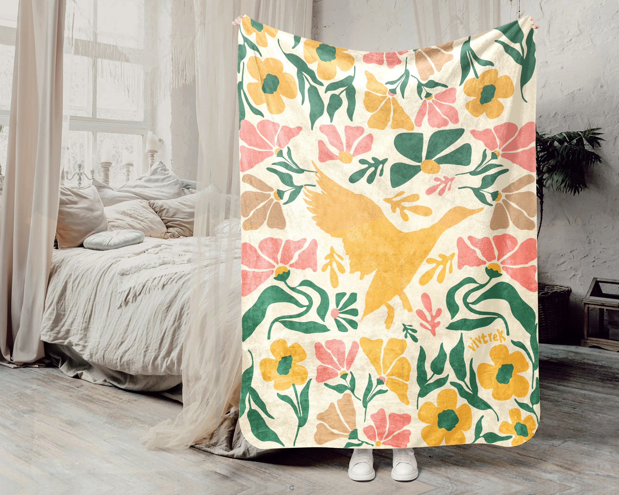 Floral Birdwatcher Blanket – Cozy Nature Lover Throw Gift
