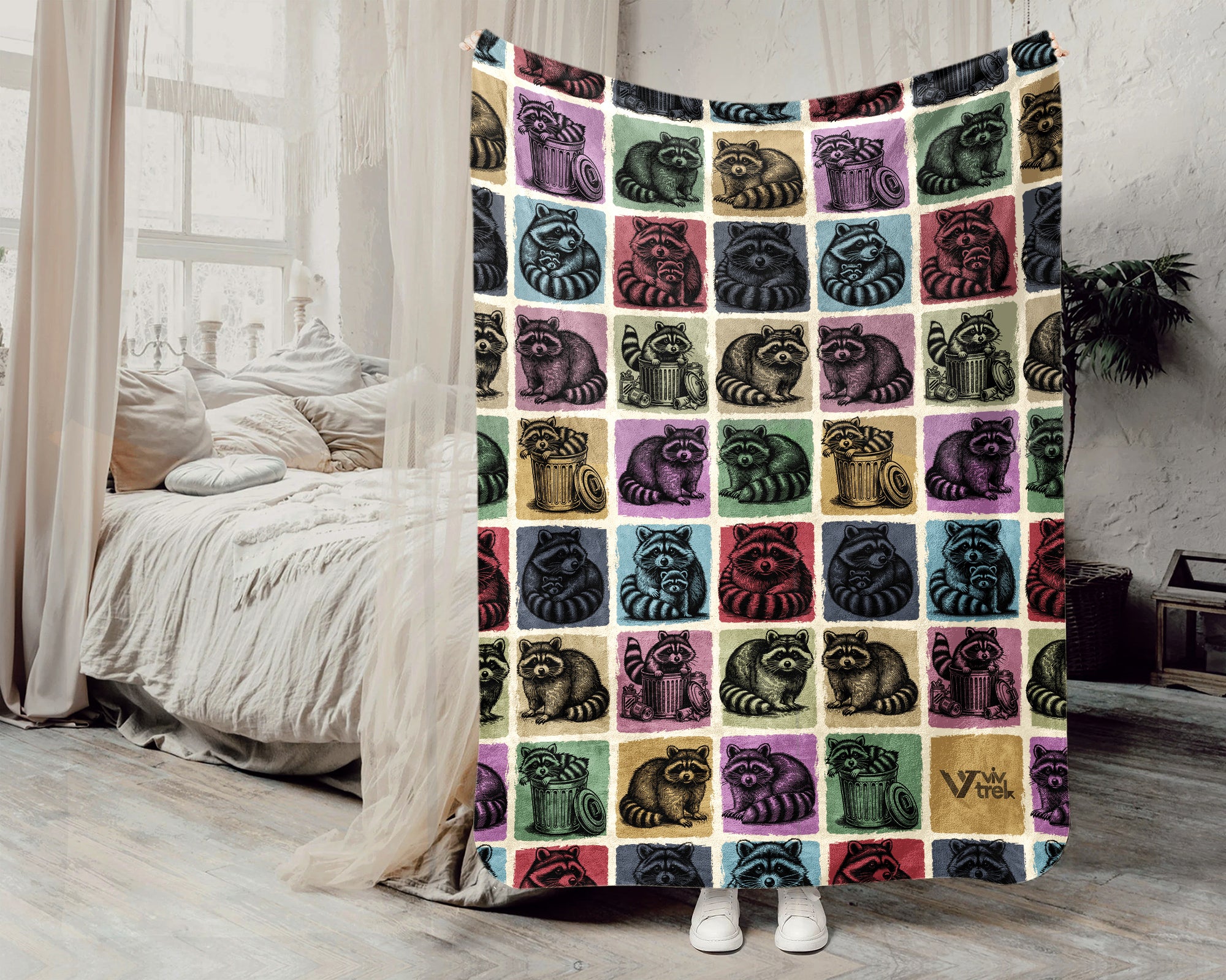 Vintage Raccoon Gift Blanket Cozy Animal Lover Throw Funny Wildlife Decor Soft Graphic Blanket Unique Humor Gift for Home