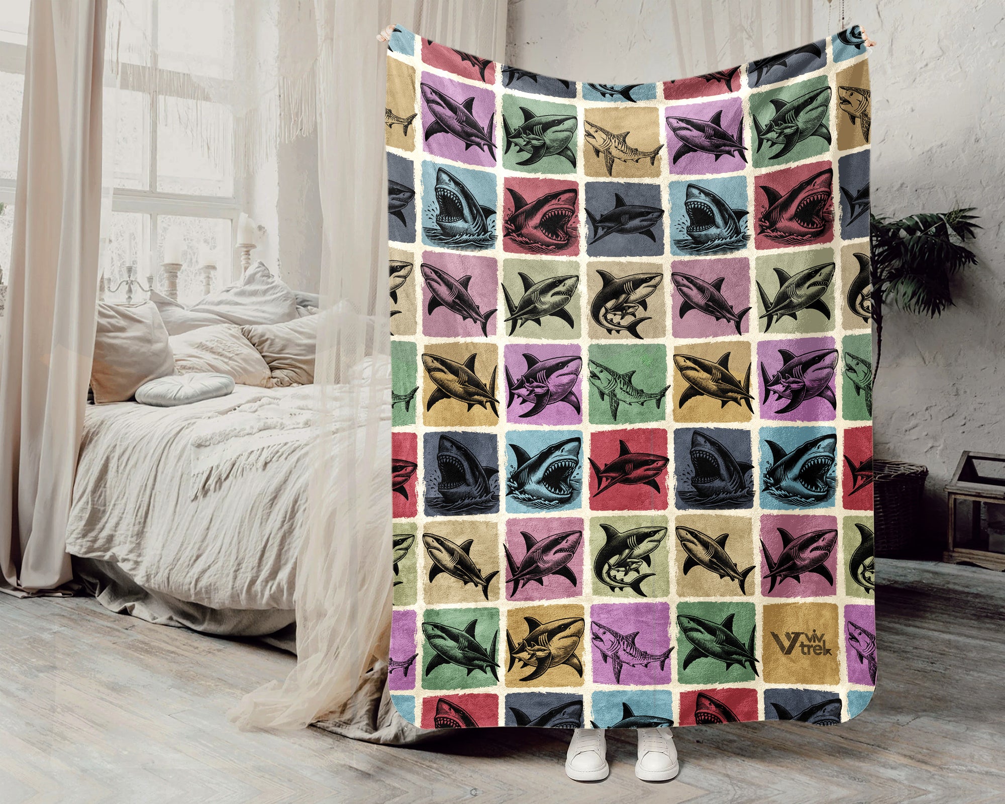 Vintage Shark Blanket – Cozy Ocean Lover Throw Gift