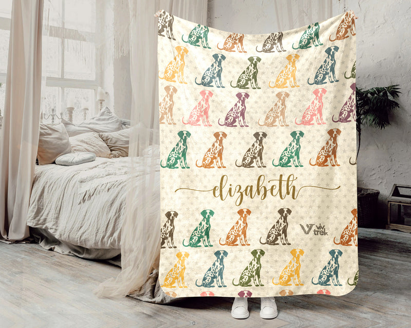 Personalized Dalmatian Blanket Custom Name, Vintage Puppy Throw for Dog Lovers, Cozy Spotted Dog Gift Home Decor
