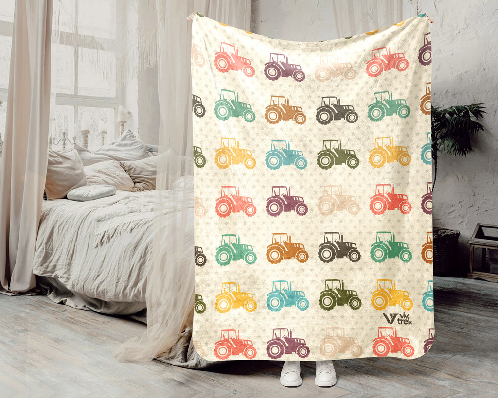 Retro Farming Blanket Gift for Country Lovers, Cozy Tractor Field Throw, Farmhouse Decor Accent for Bedroom and Living Spaces