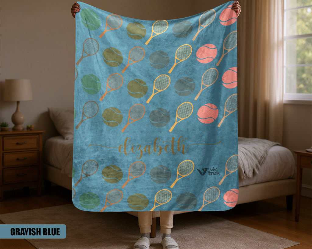 Retro Personalized Tennis Blanket, Custom Name Cozy Gift for Players