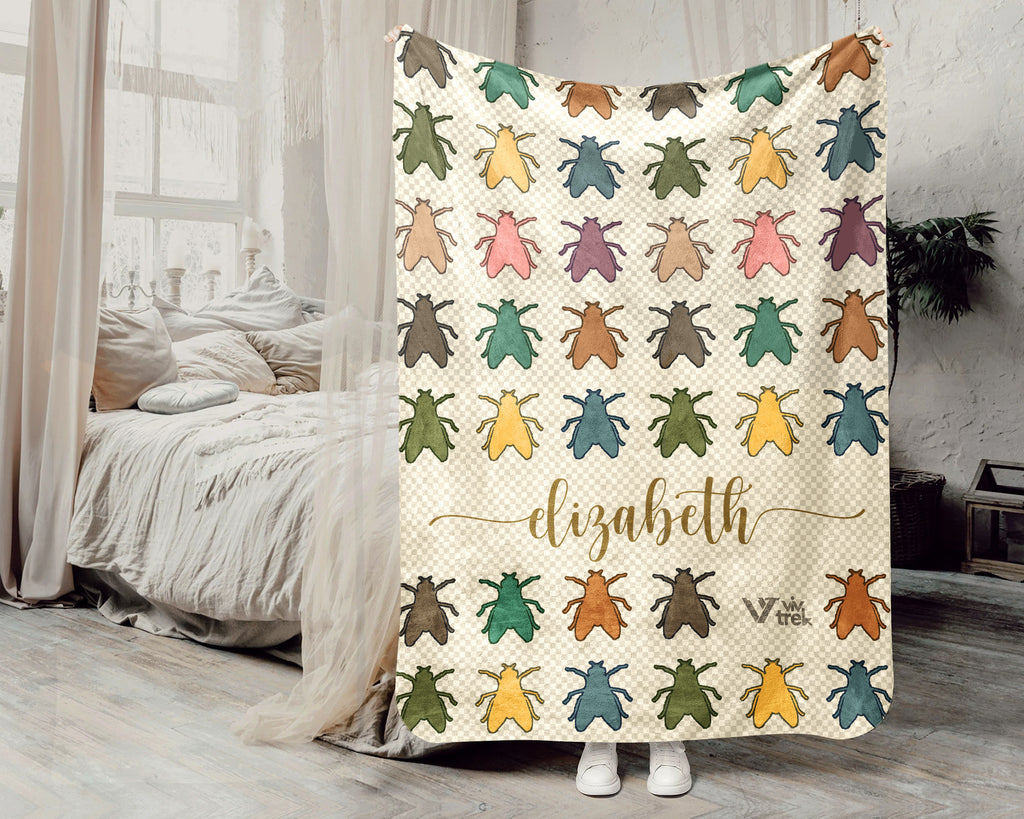 Personalized Fly Insect Throw Custom Name Bug Lover Blanket Retro House Fly Design Science Nature Entomologist Gift Home Accent