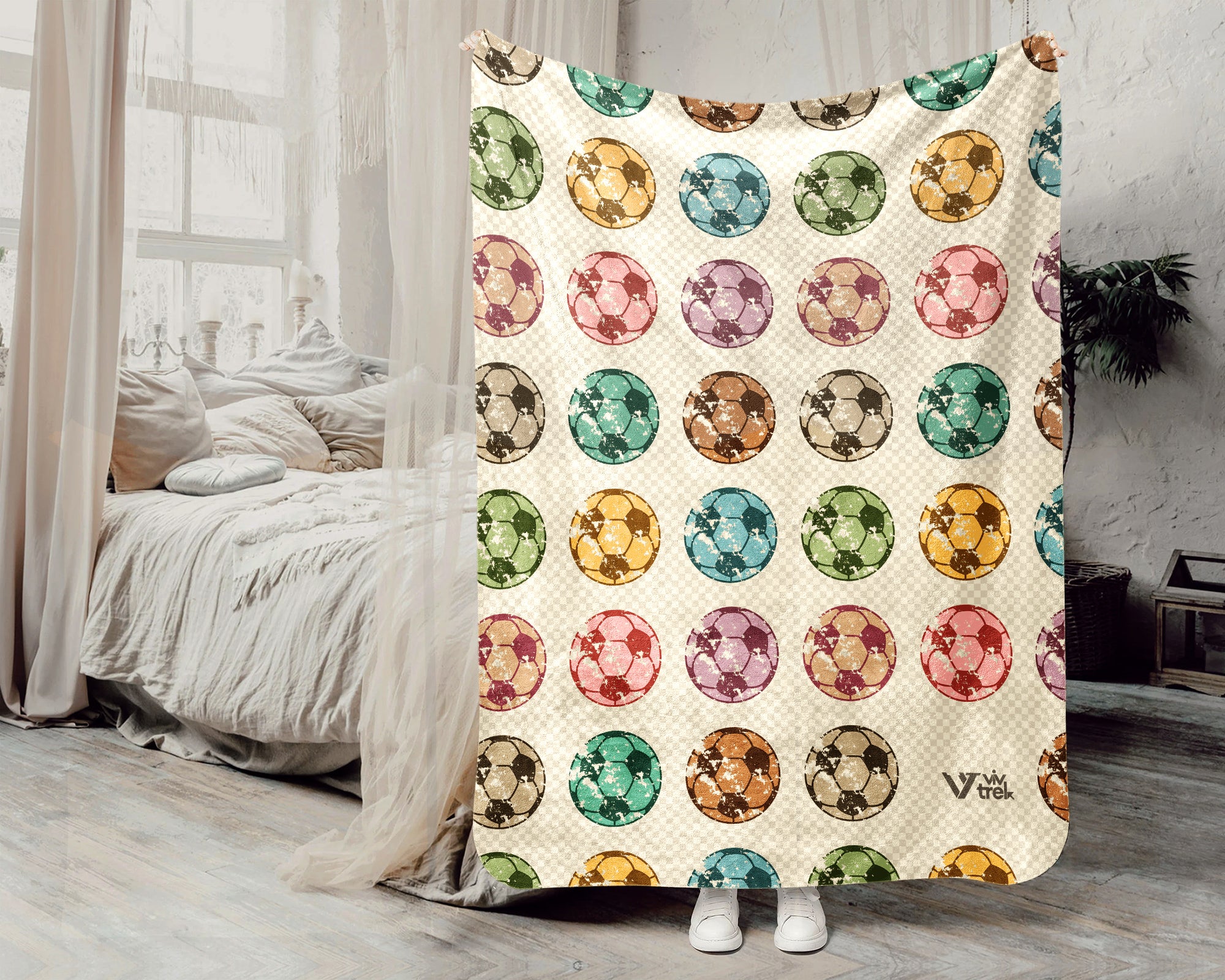 Retro Soccer Blanket Gift Cozy Sports Throw Soft Football Graphic Decor Unique Player Gift for Match Day Fans