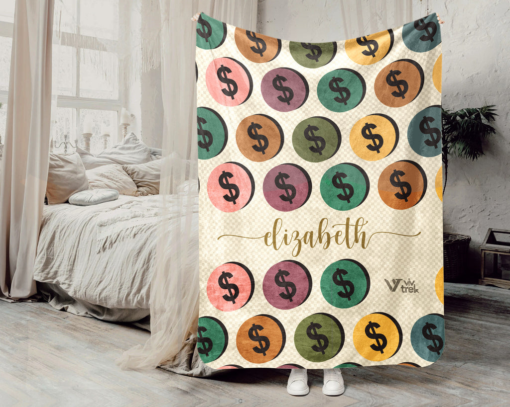 Personalized Name Numismatics Blanket, Custom Retro Coin Collection Throw for Bullion Enthusiasts, Cozy Hobby Room Decor