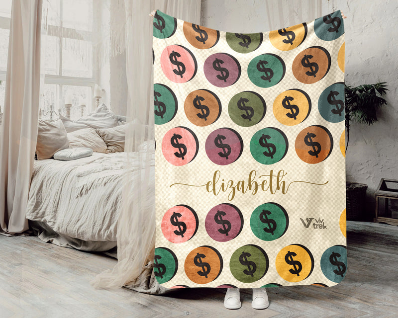 Personalized Name Numismatics Blanket, Custom Retro Coin Collection Throw for Bullion Enthusiasts, Cozy Hobby Room Decor