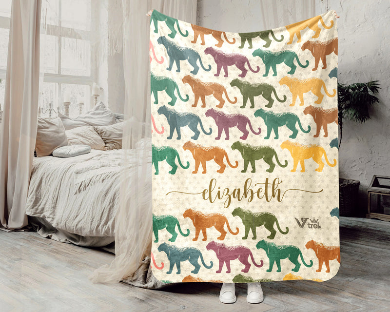 Personalized Leopard Blanket with Custom Name Vintage Big Cat Throw Cozy Animal Print Gift Wildlife Lover Home Decor