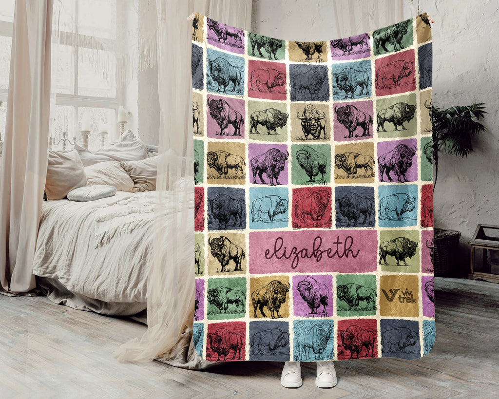 Personalized Bison Blanket Custom Name Rustic Buffalo Throw Cozy Wildlife Decor Western Inspired Gift Unique Nature Home Accent