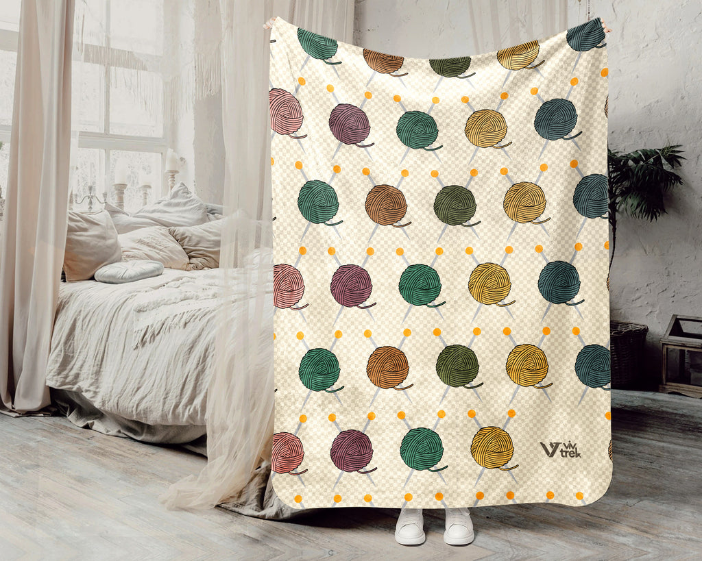 Retro Knitting Lover Blanket, Vintage Yarn Crochet Throw for Crafters, Cozy Needlework Gift and Home Accent