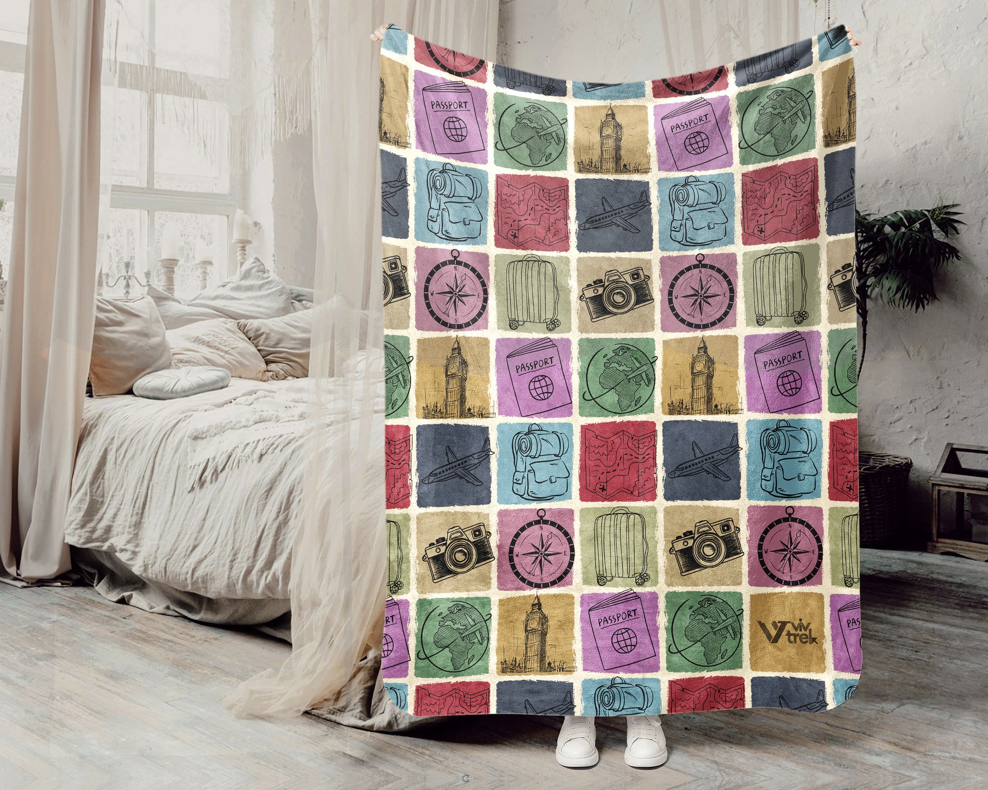 Vintage Travel Lover Blanket, Retro Adventure Throw for Cozy Wanderlust Decor and Explorer Gifts