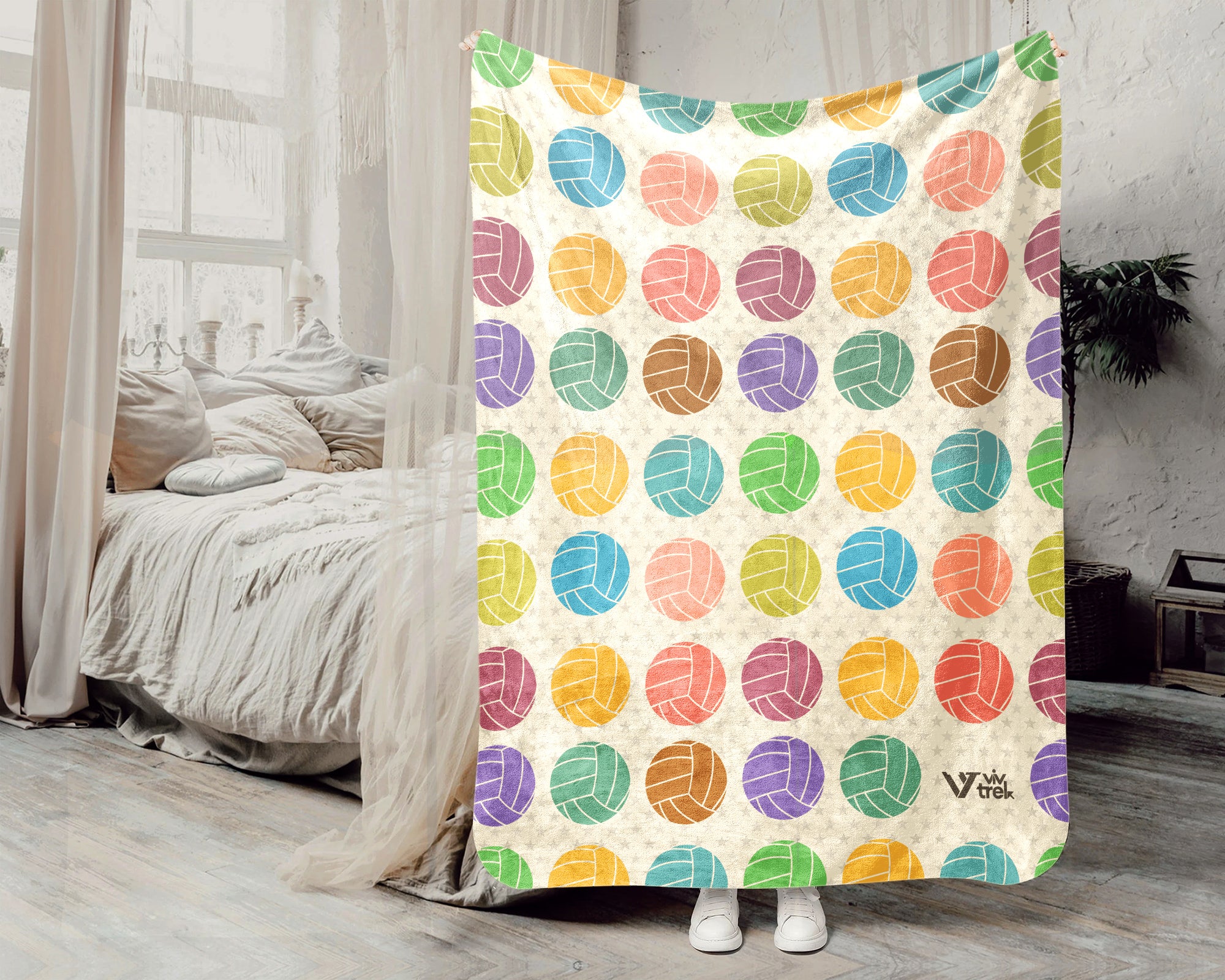 Retro Volleyball Blanket Gift for Sports Lovers, Cozy Athletic Throw, Fun Game Room Decor Accent for Bedroom and Living Spaces