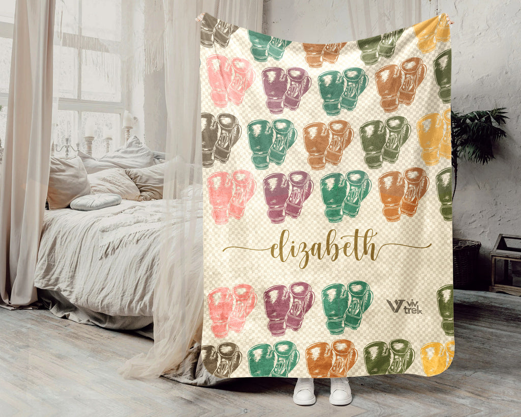 Custom Name Boxing Lover Blanket Sporty Throw Cozy Personalized Gift Soft Fitness Decor for Boxing Fans Home