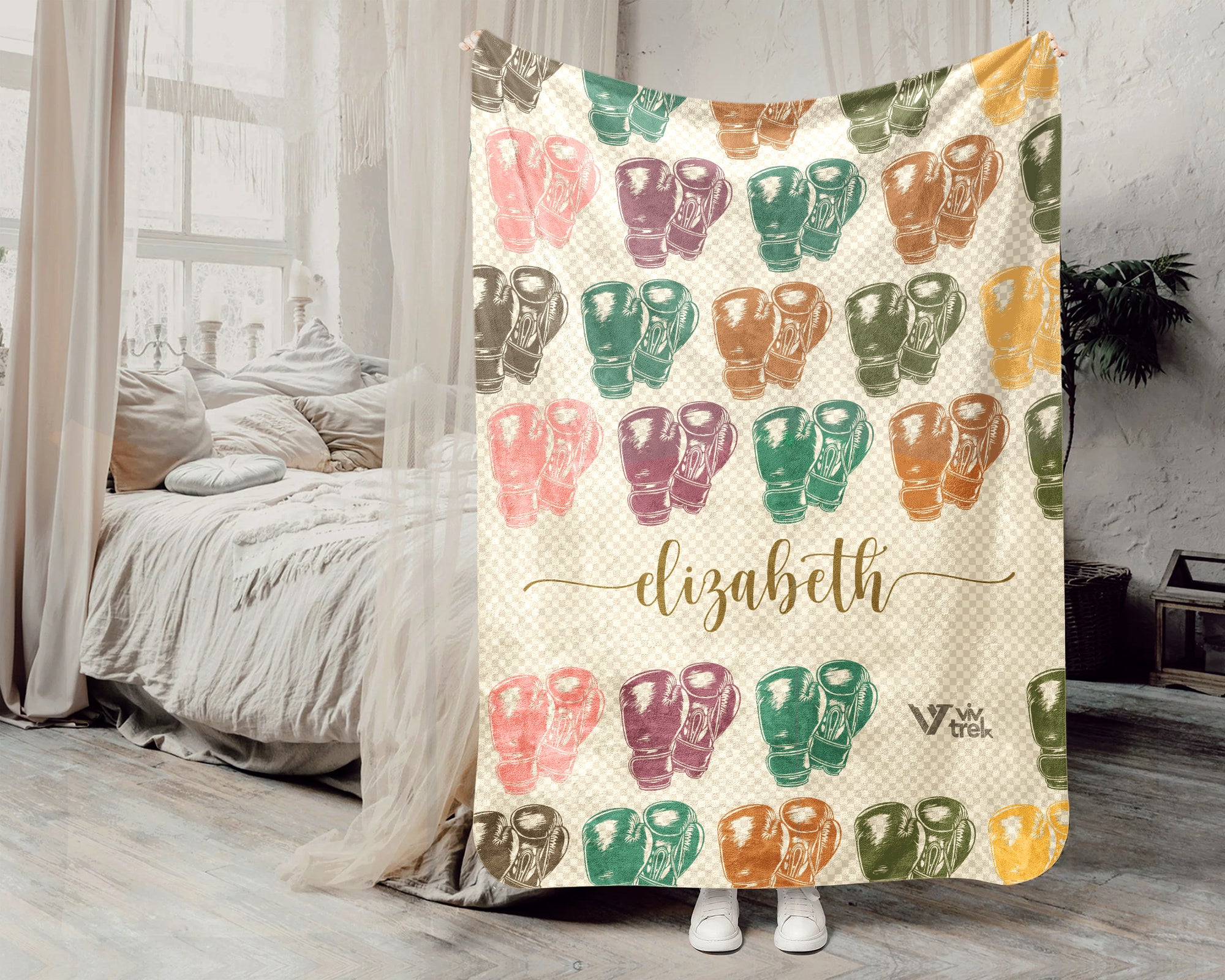 Custom Name Boxing Lover Blanket Sporty Throw Cozy Personalized Gift Soft Fitness Decor for Boxing Fans Home