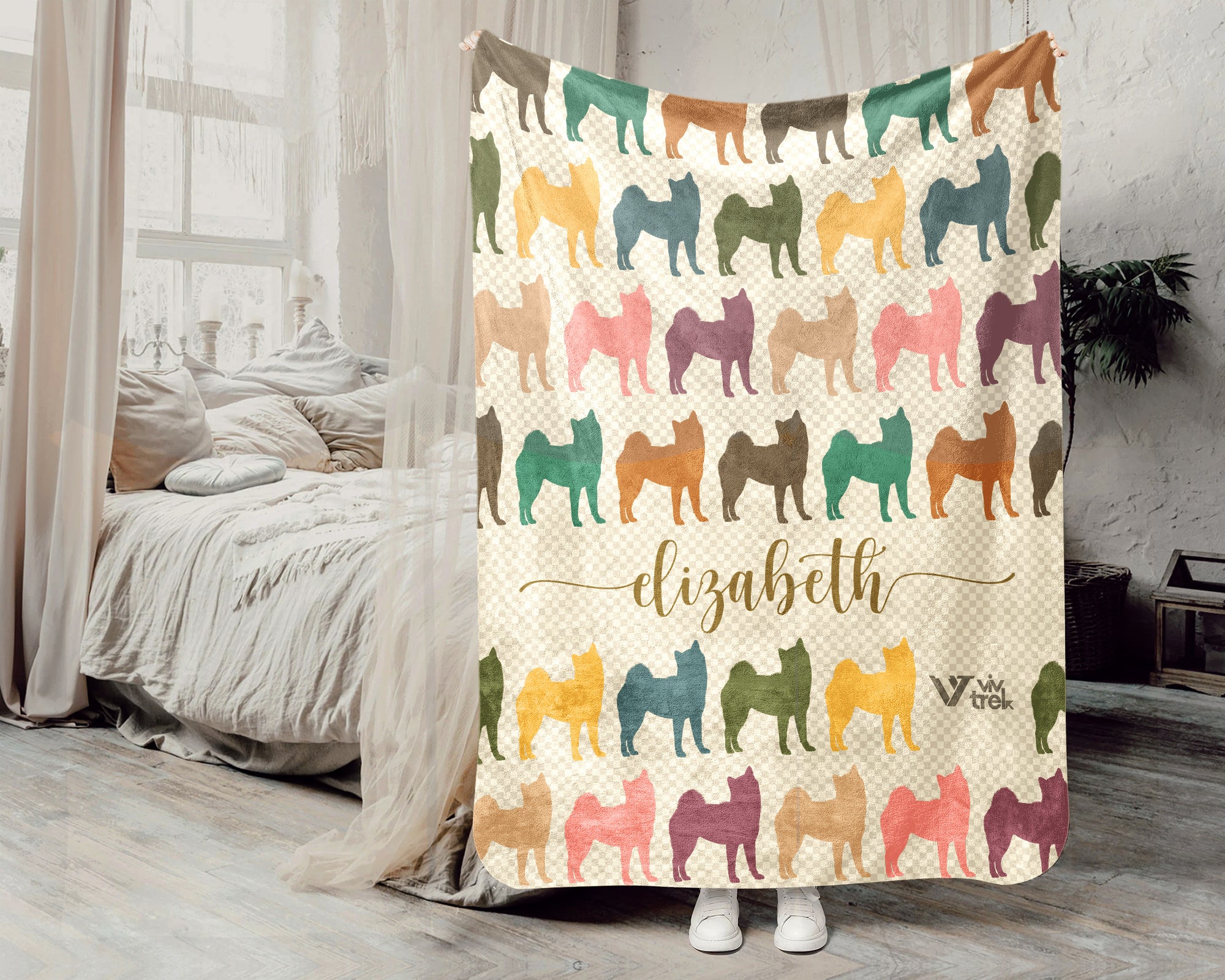 Personalized Shiba Inu Dog Blanket Custom Name Retro Puppy Throw Cozy Dog Lover Gift Cute Pet Home Decor Blanket