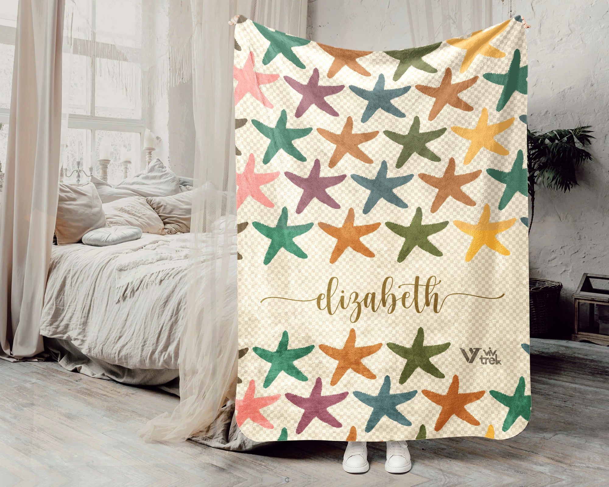 Personalized Starfish Blanket Custom Name Ocean Lover Throw Cozy Coastal Gift Sea Life Inspired Home Decor Accent